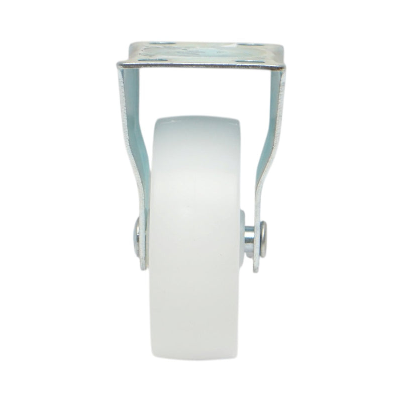 Ruota fissa 73x25 mm senza freno, in polipropilene bianco, piastra in acciaio 70x44 mm, portata 45 kg