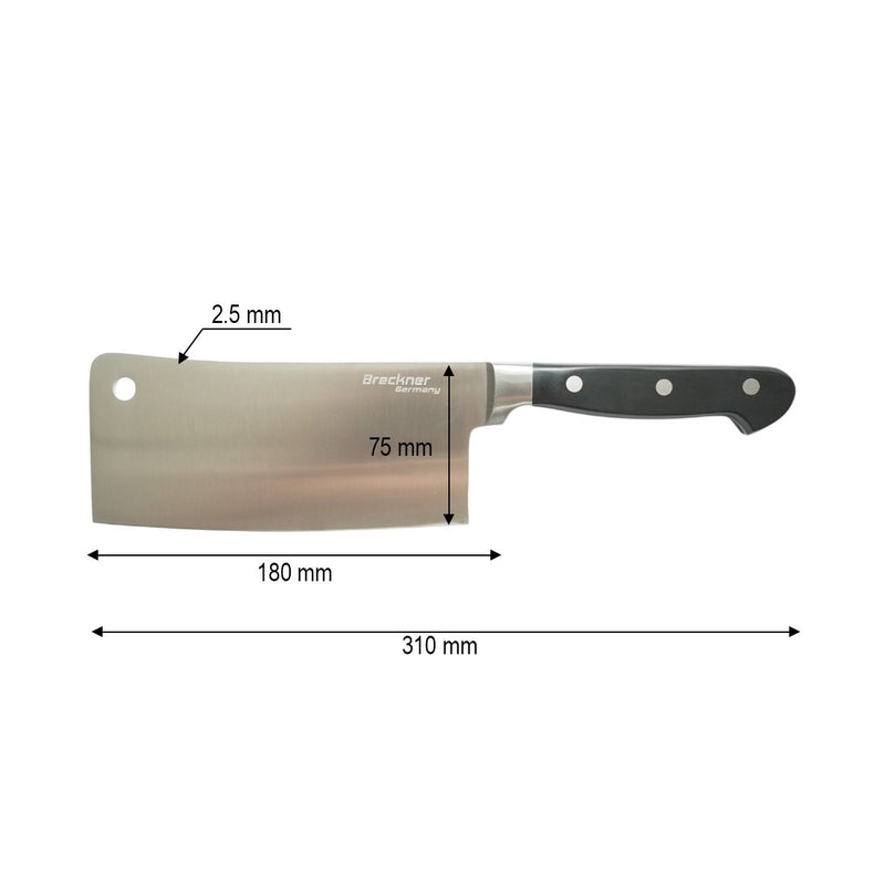 Mannaia professionale da 18 cm, lama in acciaio 5Cr15MoV, manico in ABS nero Breckner Germany