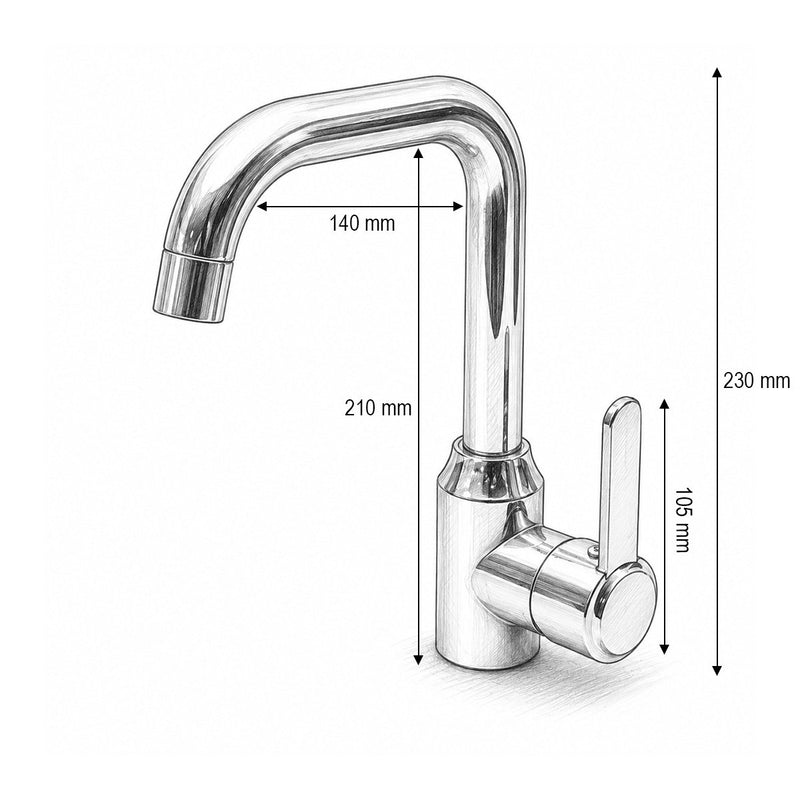 Miscelatore monocomando per lavello cucina con bocca girevole a U, finitura cromata lucida, acciaio inox, flessibili inclusi