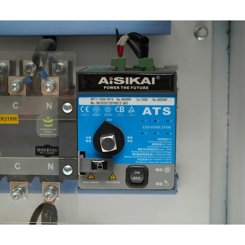 Commutatore di trasferimento automatico (ATS) 125 A, 400 V, 4 poli per generatore elettrico da 110 kVA