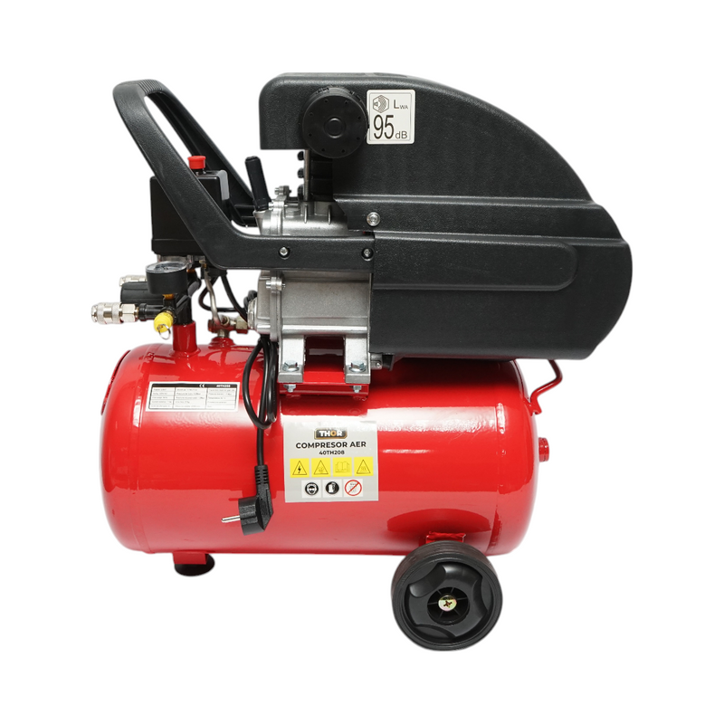 Compressore d'aria 24L, potenza motore 1,5KW/2HP, pressione massima 8 bar, volume aria aspirata 195L THOR