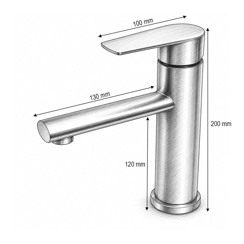 Miscelatore alto per lavabo da bagno, monocomando, finitura grigio grafite satinato, acciaio inox, flessibili inclusi