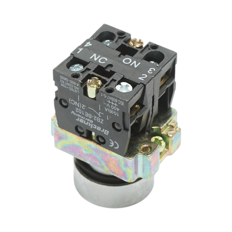 Pulsante in metallo verde con ritorno 1NO+1NC, 400V/10A, LAY5 Breckner Germany