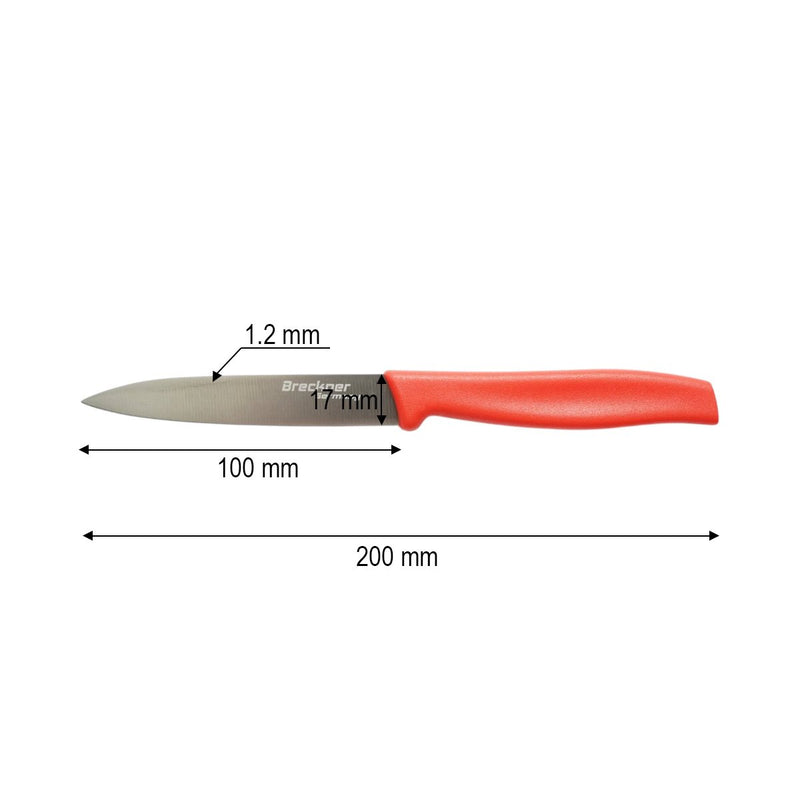 Coltello da pelatura 10 cm, lama in acciaio 5Cr15MoV, manico in PP rosso Breckner Germany