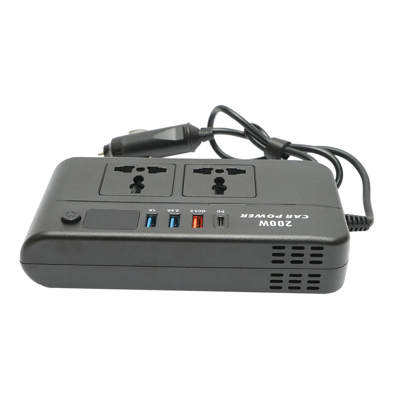 Inverter di potenza 12V-220V da 200W, onda sinusoidale modificata, porte USB e USB-C, doppia uscita AC