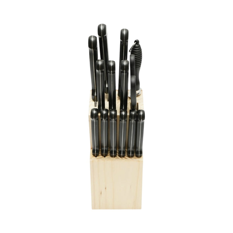 Set di coltelli da cucina da 15 pezzi con ceppo in legno, forbici e acciaino; lame in acciaio 3Cr13, manici in ABS nero. Breckner Germany