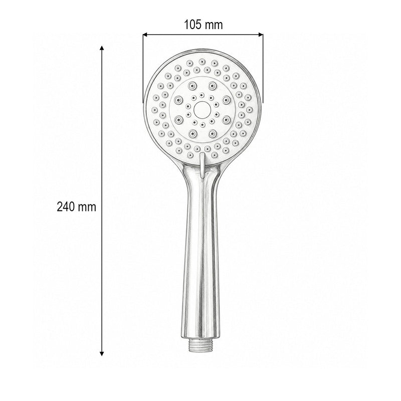 Doccetta rotonda per bagno, 5 funzioni, ugelli in silicone, cromo lucido, plastica, 105x240 mm