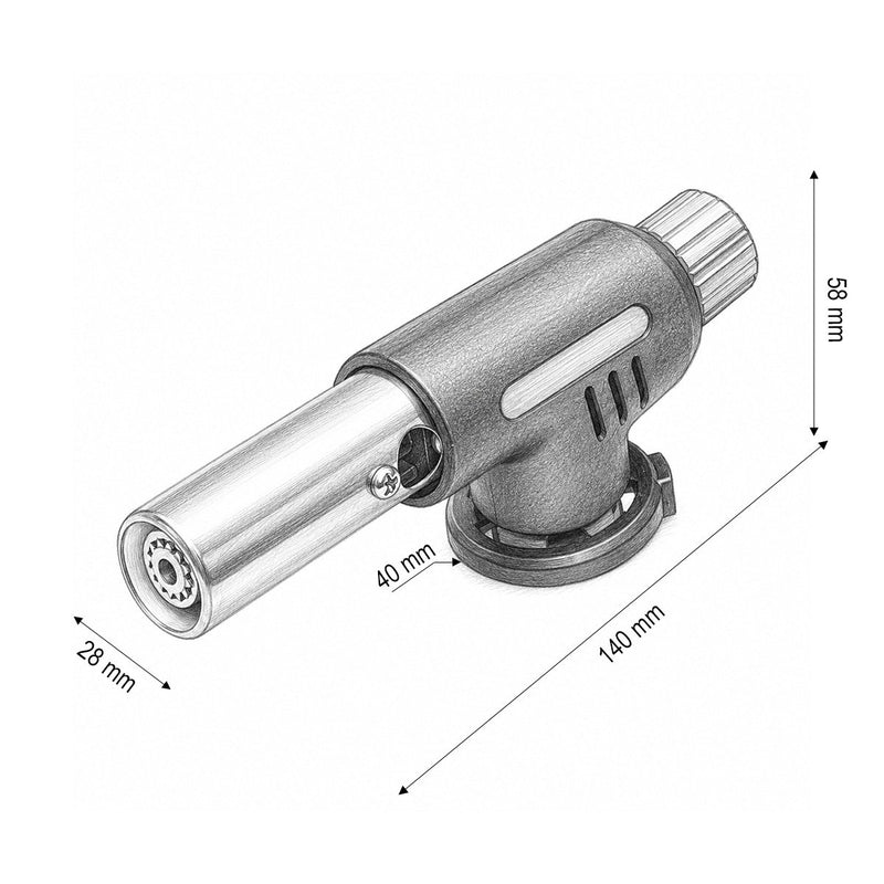 Testina per torcia a gas, accensione piezoelettrica, fiamma regolabile a 1300°C (Flame Gun)