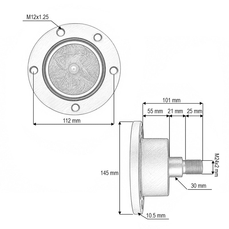 Mozzo per erpice a dischi Kverneland, codici OEM A135051530, RF30701X0, IL50-112/5T-M24x2