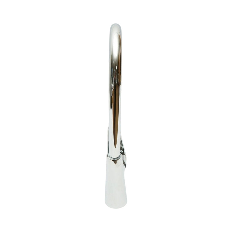 Miscelatore monocomando per lavello cucina con bocca alta girevole a forma di U, finitura cromata lucida, acciaio inox, flessibili inclusi.