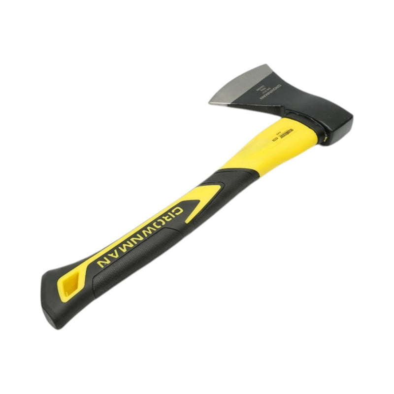 Accetta professionale Crownman da 600 g con lama in acciaio forgiato, manico in fibra di vetro e impugnatura antiscivolo in TPR.