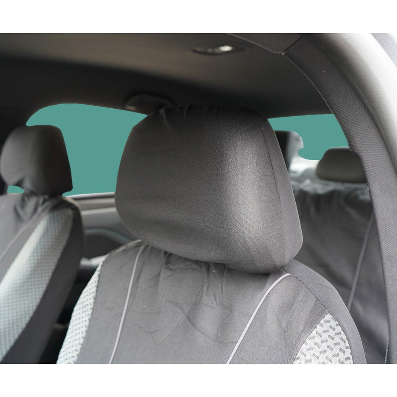 Set coprisedili universali per auto nero-grigio, materiale tessile 8 pezzi