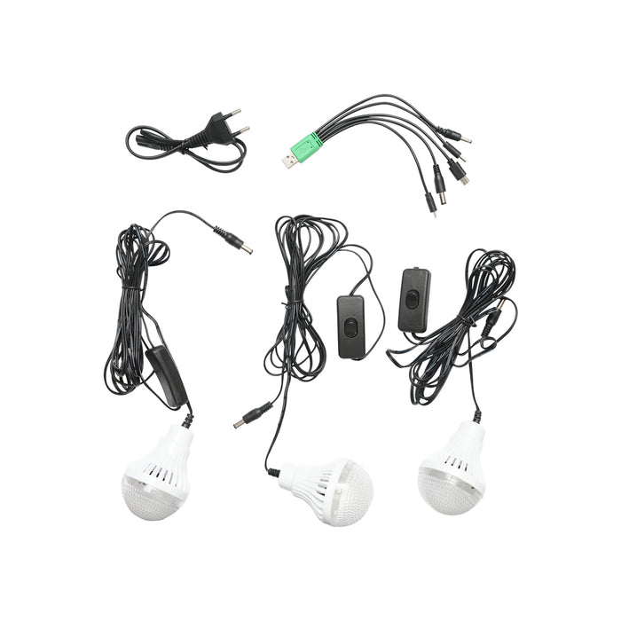 Kit illuminazione portatile a LED con 3 lampadine/proiettore, radio FM, pannello solare e batteria da 6 V, 4,5 Ah per la pesca in campeggio GD-15