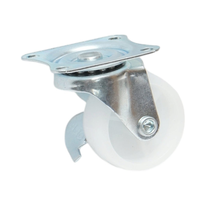 Ruota pivottante con freno, 40x17 mm, polipropilene bianco, piastra in acciaio 45x38 mm, portata 20 kg