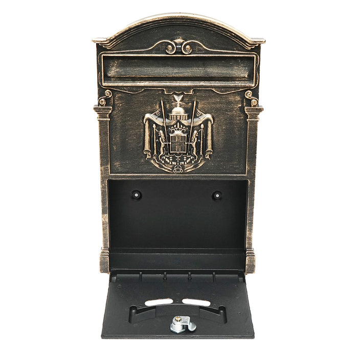 Cassetta postale antica dorata 410X260X90mm con 2 chiavi e accessori di fissaggio