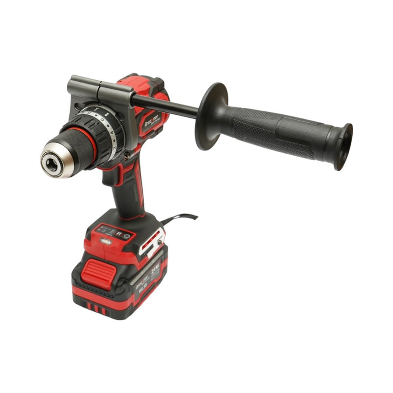 Trapano avvitatore a percussione brushless da 1000 W, due batterie agli ioni di litio da 21 V e 4 Ah, LED, 180 Nm, mandrino da 13 mm, 0-500/2000 giri/min, impugnatura antivibrazione Breckner Germany