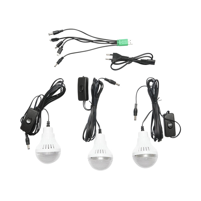 Kit illuminazione LED portatile con 3 lampadine/proiettore, pannello solare e batteria 6V, 4,5 Ah per pesca in campeggio GD-7COB