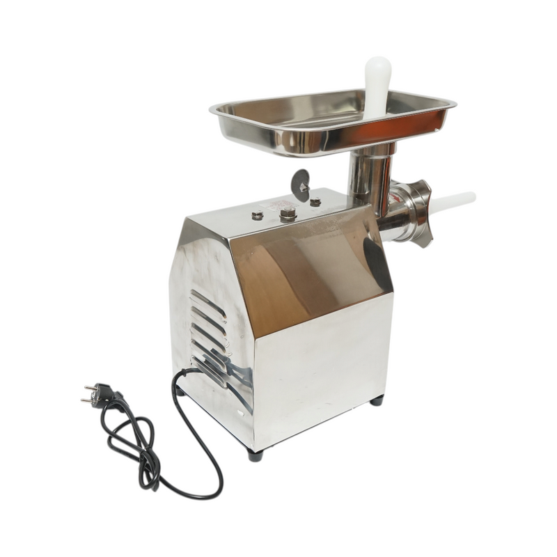 Tritacarne elettrico in acciaio inox 1600W, 220V, capacità 150 kg/h, adattatore per salsicce, 1 piastra e 1 coltello inclusi – 380 × 210 × 415 mm
