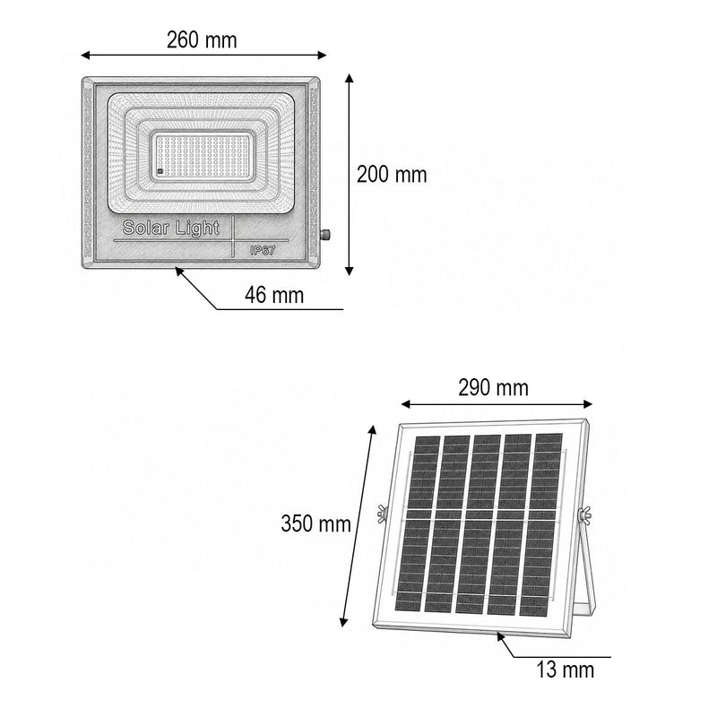 Faro LED da 100 W, 6500 K, con pannello solare da 12 W, batteria LiFePO4 da 8000 mAh e telecomando (IP67) Breckner Germany
