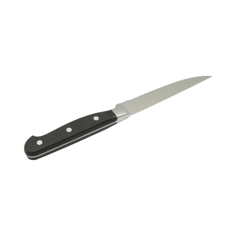 Coltello da bistecca professionale da 11 cm, lama seghettata in acciaio 5Cr15MoV, manico in ABS nero. Breckner Germany