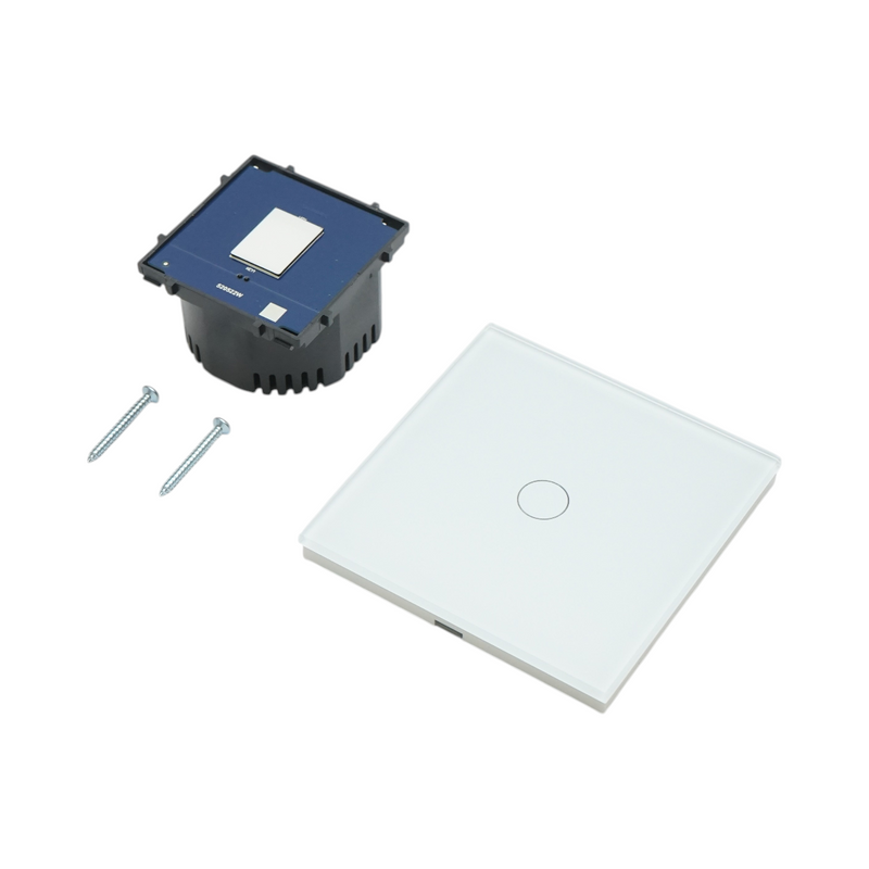Interruttore touch singolo bianco 220V, spia luminosa, cornice in vetro 86x86x34 mm