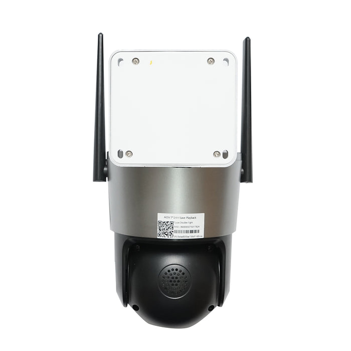 Telecamera di sorveglianza con lente doppia 4 MP, scheda SIM 4G, WIFI 2.4 GHz, pannello solare 7.6W, batteria 18650 a ricarica rapida, rotazione 360° PTZ con sensore di movimento, rilevamento umano PIR, allarme, visione notturna e applicazione iCSee