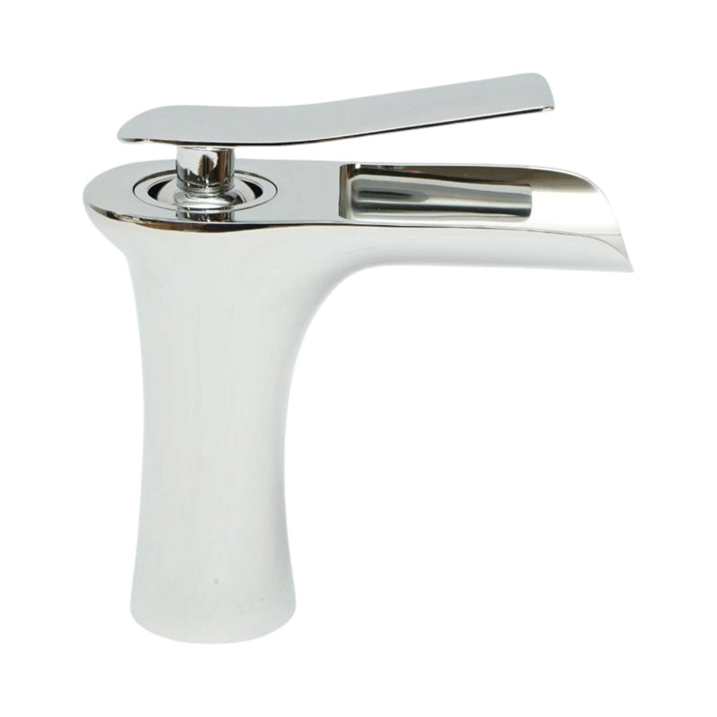 Rubinetto di alta qualità in rame per lavabo da bagno, erogazione a cascata, design rotondo, monocomando, finitura cromata lucida, flessibili inclusi.
