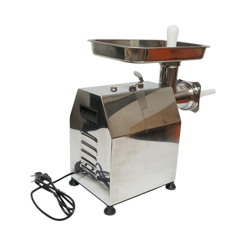 Tritacarne elettrico in acciaio inox 2000W, 220V, capacità 250 kg/h, adattatore per salsicce, 1 piastra e 1 coltello inclusi – 410 × 240 × 450 mm