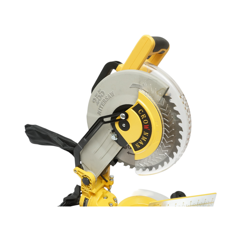 Sega circolare da banco stazionaria 1850 W, 220 V, disco da 255 mm, 40 denti, taglio inclinato a 45°, 4200 giri/min, Crownman.