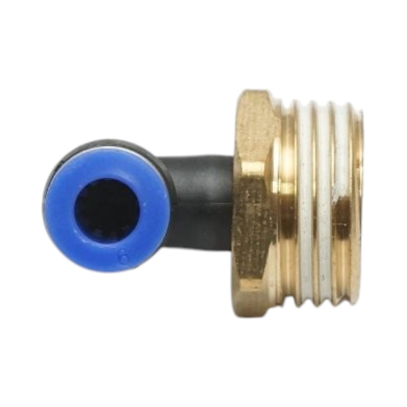 Raccordo a gomito a innesto rapido in plastica da 6 mm con filetto maschio in ottone da 1/2"