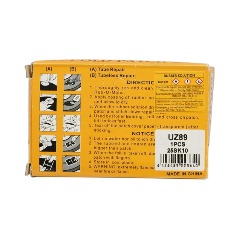 Set di 12 toppe ovali per la vulcanizzazione di pneumatici e camere d'aria (38x75 mm) + 1 tubetto di adesivo (20 ml)