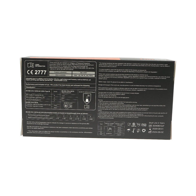 Guanti in nitrile sintetico nero, senza polvere, taglia L, 100 pezzi/scatola