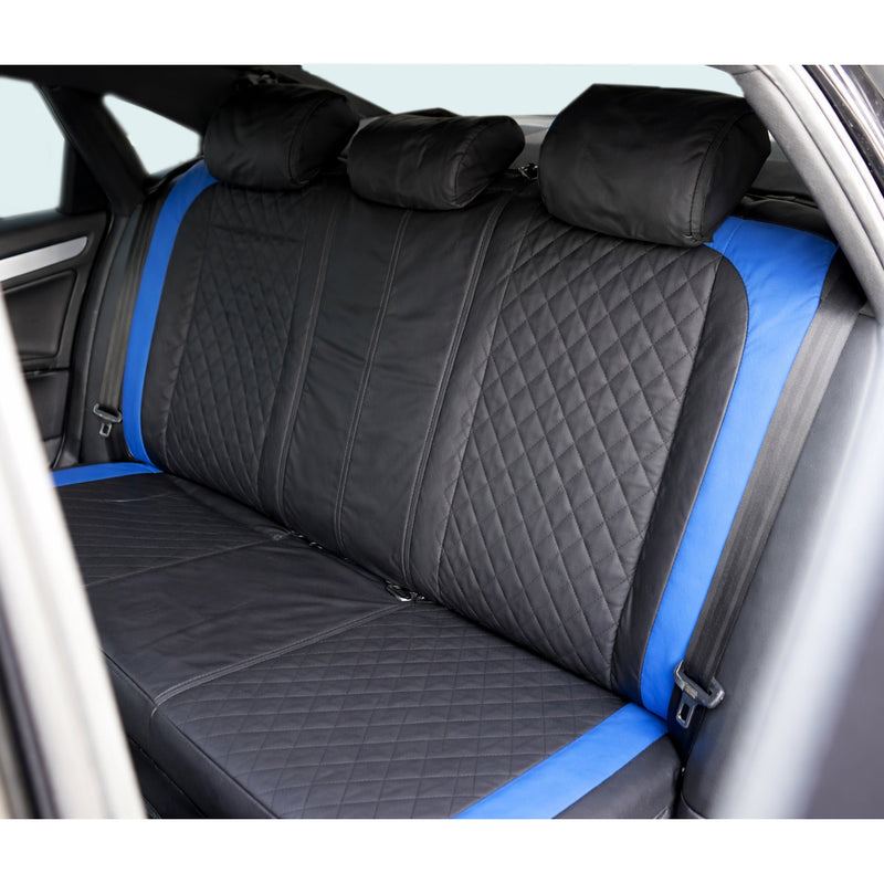Set coprisedili universali per auto Diamond nero-blu, pelle ecologica trapuntata con tessuto, 9 pezzi