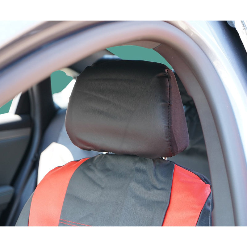 Set coprisedili universali per auto nero-rosso, pelle ecologica e materiale tessile, 8 pezzi