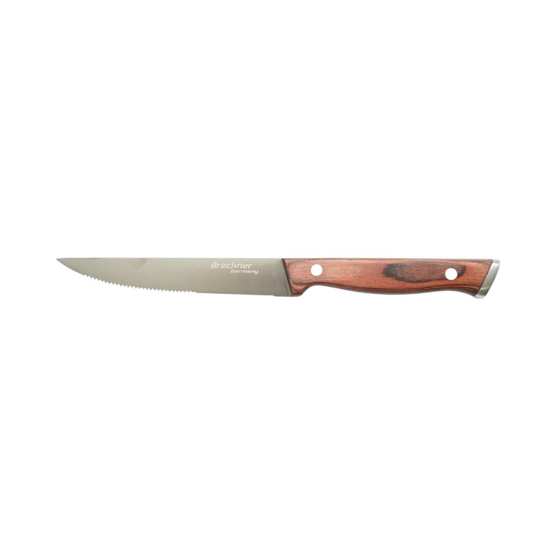 Set di 6 coltelli da bistecca (12,5 cm), lama seghettata in acciaio 3Cr13, manico in legno Pakka. Breckner Germany