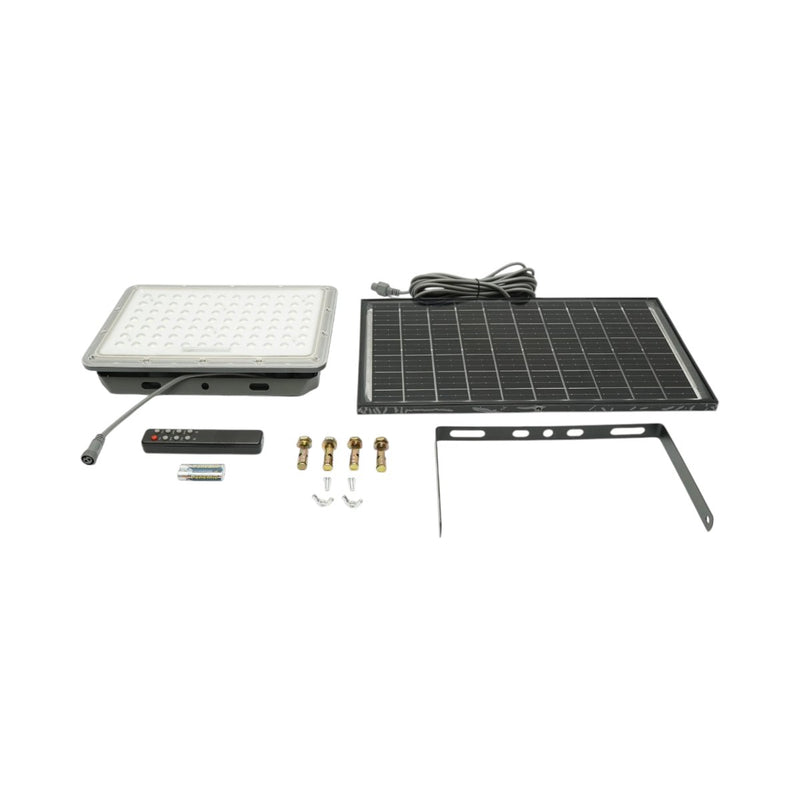 Faretto LED da 300 W, 6500 K, con pannello solare bifacciale da 30 W, batteria LiFePO4 da 15.000 mAh e telecomando (IP66) Breckner Germany