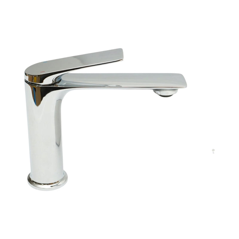 Rubinetto di alta qualità in rame per lavabo da bagno, con bocca lunga, design rotondo, monocomando, finitura cromata lucida e flessibili inclusi.