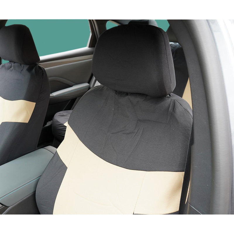 Set coprisedili universali per auto color crema-nero, materiale tessile 8 pezzi