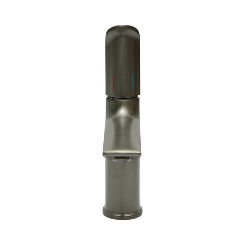 Miscelatore alto per lavabo da bagno, monocomando, finitura grigio grafite satinato, acciaio inox, flessibili inclusi