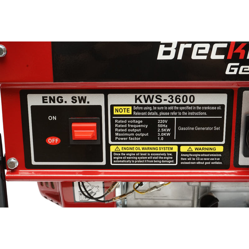 Generatore elettrico a benzina 2,5KW/220V, motore 7,5HP, avviamento manuale Breckner Germany