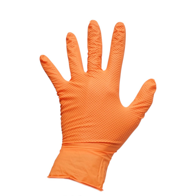 Guanti in nitrile arancioni senza polvere con texture a grip diamantato, taglia M, 50 pezzi/scatola