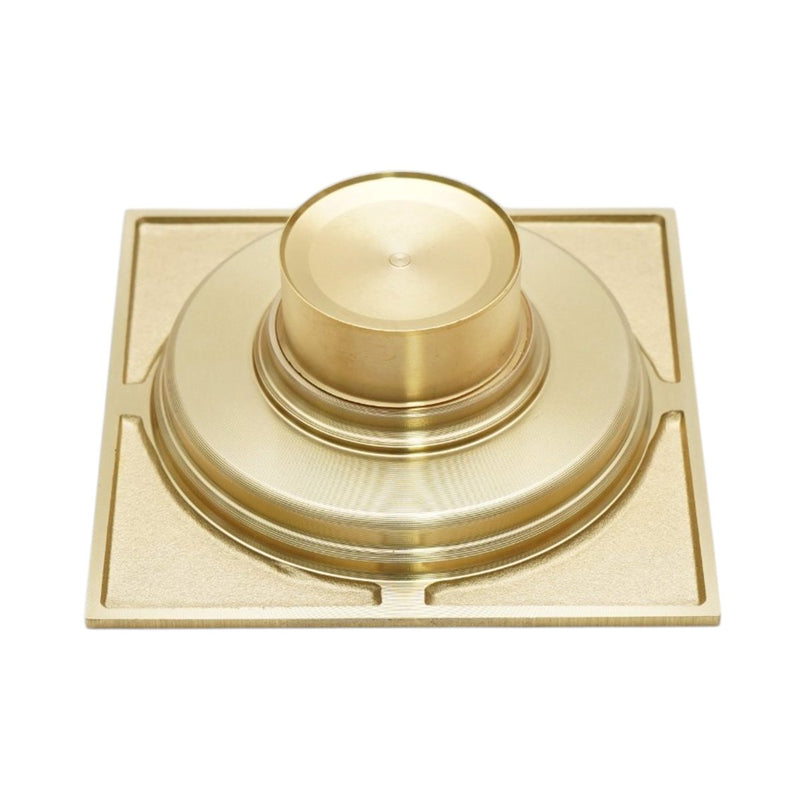 Scarico a pavimento quadrato con griglia, oro satinato, acciaio inox, 100x100 mm