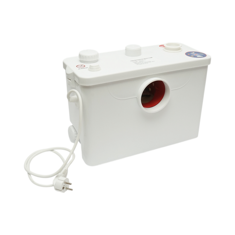 Pompa trituratrice per acque reflue da 700 W, 220 V; portata 8.400 l/h; prevalenza 9 m; portata orizzontale 90 m; grado di protezione IP44.
