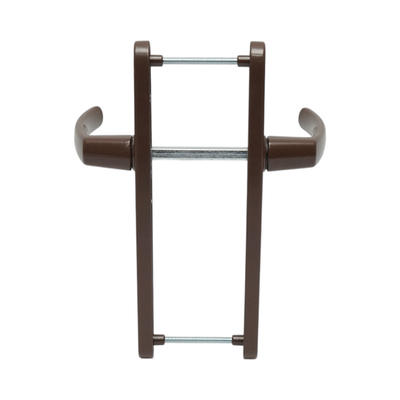 Coppia di maniglie per porta in PVC marrone con doppio vetro e placca 28x220 mm