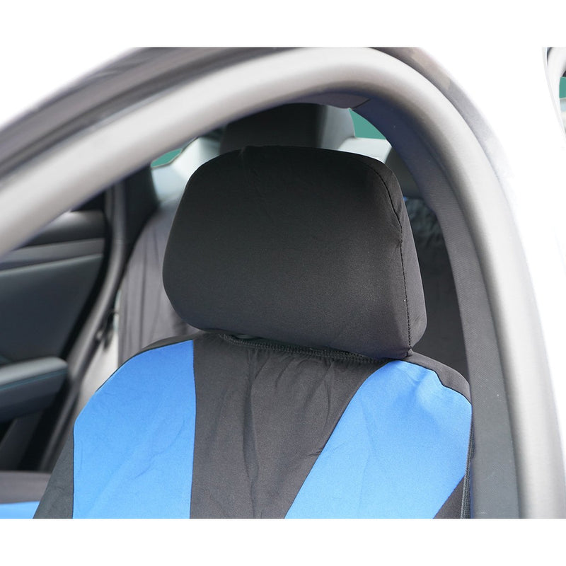 Set coprisedili auto universali blu-nero, materiale tessile 8 pezzi