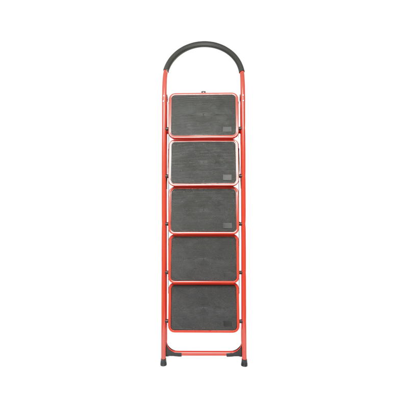Scala pieghevole in acciaio rosso, 5 gradini antiscivolo, altezza 165 cm, portata massima 150 kg Breckner Germany
