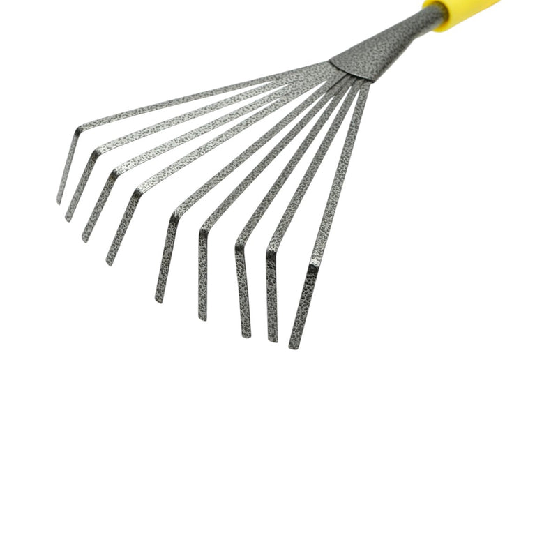 Rastrello a ventaglio da giardino Crownman 145x350 mm con 9 denti flessibili in acciaio al carbonio e impugnatura ergonomica in PP.