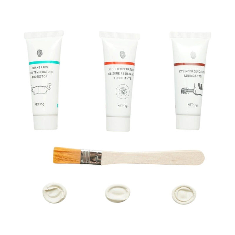 Kit manutenzione sistema frenante con spray pulitore freni, pasta antigrippante, lubrificante per alte temperature e grasso per pinze freno. Breckner Germany