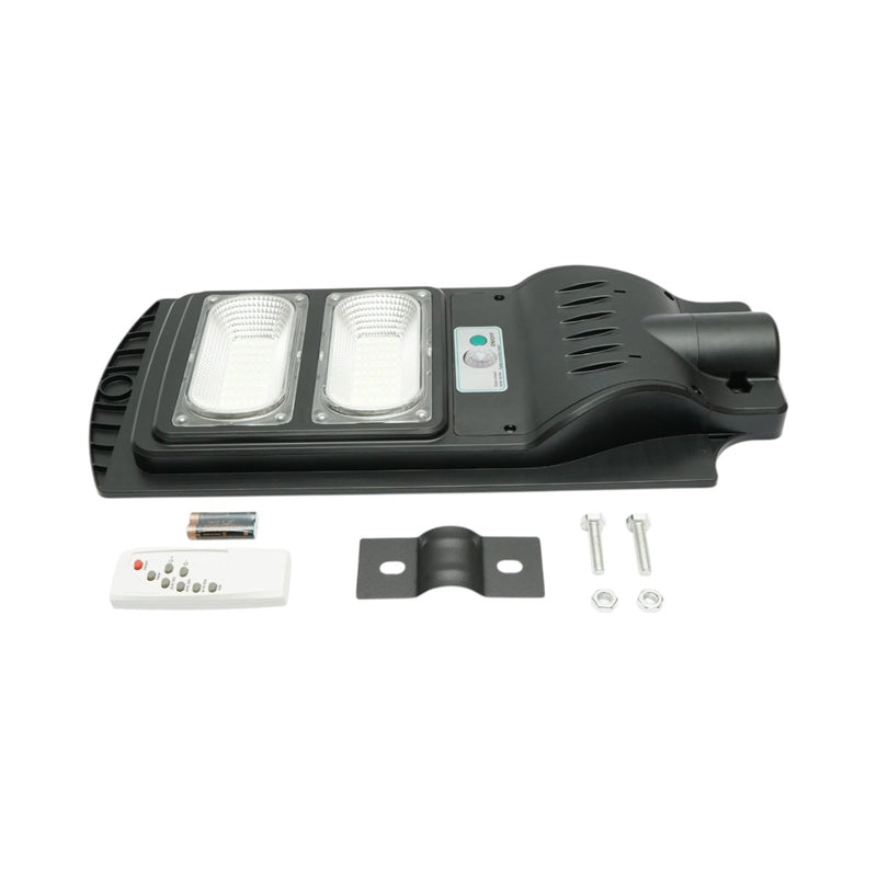 Lampione stradale solare a LED da 100 W con pannello solare da 12 W, batteria LiFePO4 da 8000 mAh, sensore di movimento, telecomando e supporto per palo (IP65) Breckner Germany