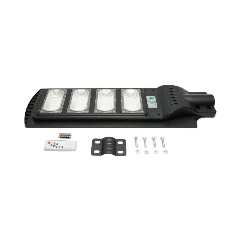 Lampione stradale solare a LED da 300 W con pannello solare da 18 W, batteria LiFePO4 da 16000 mAh, sensore di movimento, telecomando e supporto per palo (IP65) Breckner Germany